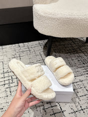 CELINE 25S SLIDES TRIOMPHE IN IVORY SPONGE FABRIC