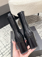 YSL 25S HEELED ANKLE BOOTS 70 MM IN BLACK SHINY LAMBSKIN