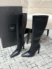 YSL 25S PLATFORM KNEE-HIGH BOOTS 70 MM IN BLACK LAMBSKIN