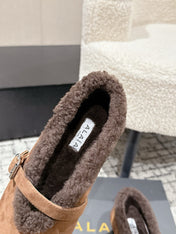ALAIA 26S  BALLET FLATS IN BROWN SUEDE AND WOOL