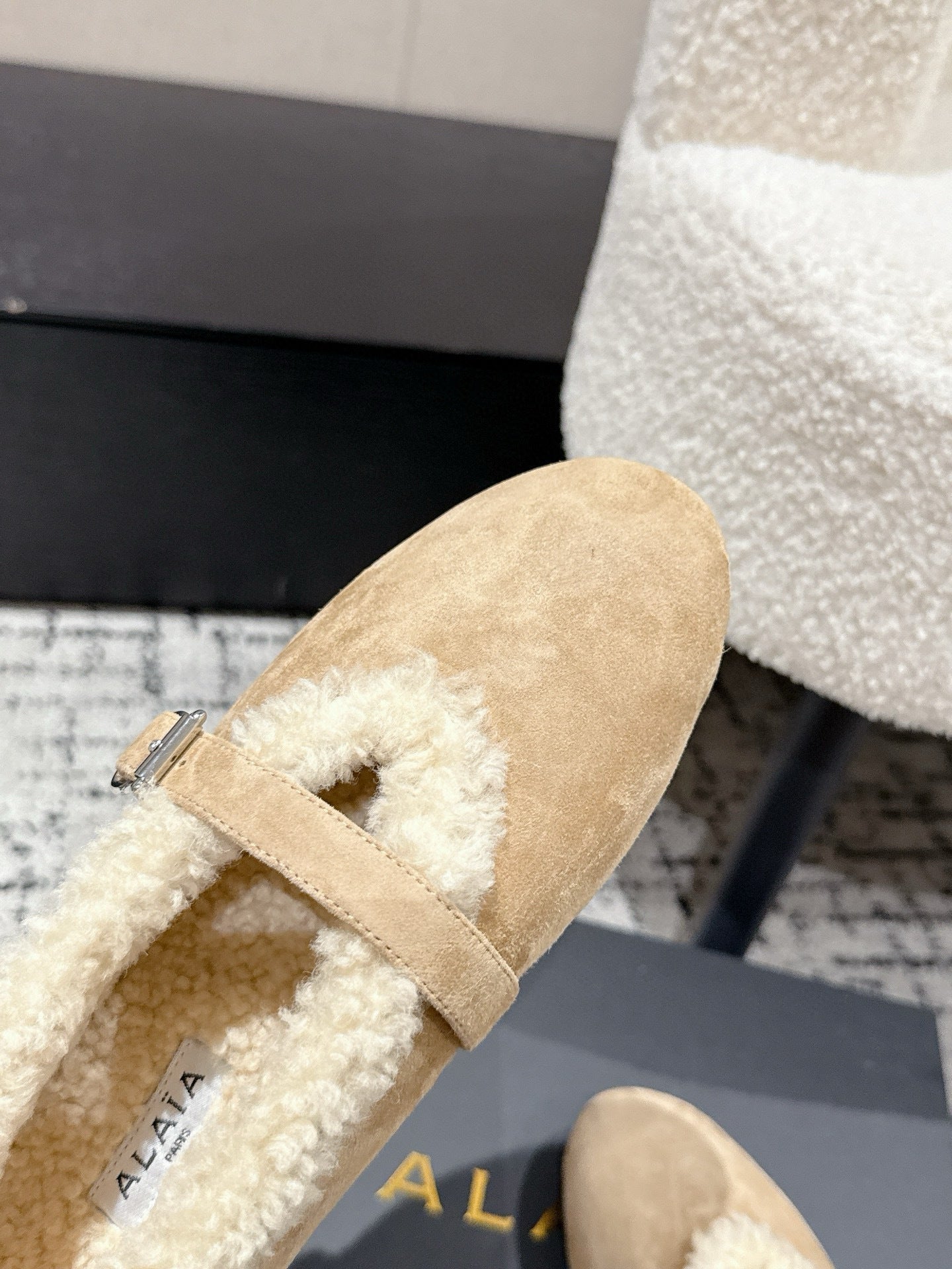 ALAIA 26S  BALLET FLATS IN DARK BEIGE SUEDE AND WOOL