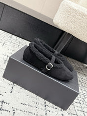 ALAIA 26S  BALLET FLATS IN BLACK SUEDE AND WOOL