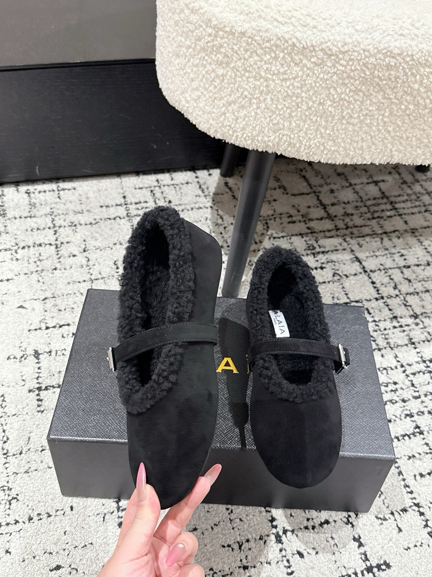 ALAIA 26S  BALLET FLATS IN BLACK SUEDE AND WOOL
