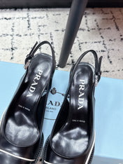 PRADA 26S SLINGBACK PUMPS 70MM IN BLACK SHINY CALFSKIN