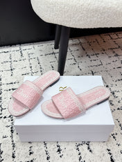 DIOR 26S SLIDES IN LIGHT PINK EMBOSSED OBLIQUE LACE EMBROIDERY