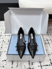 PRADA 26S POINTED-TOE HIGH HEELS 55MM IN BLACK CALFSKIN WITH BOW