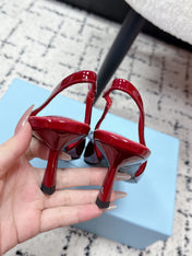 PRADA 26S SLINGBACK PUMPS 60MM IN DARK RED PATENT CALFSKIN