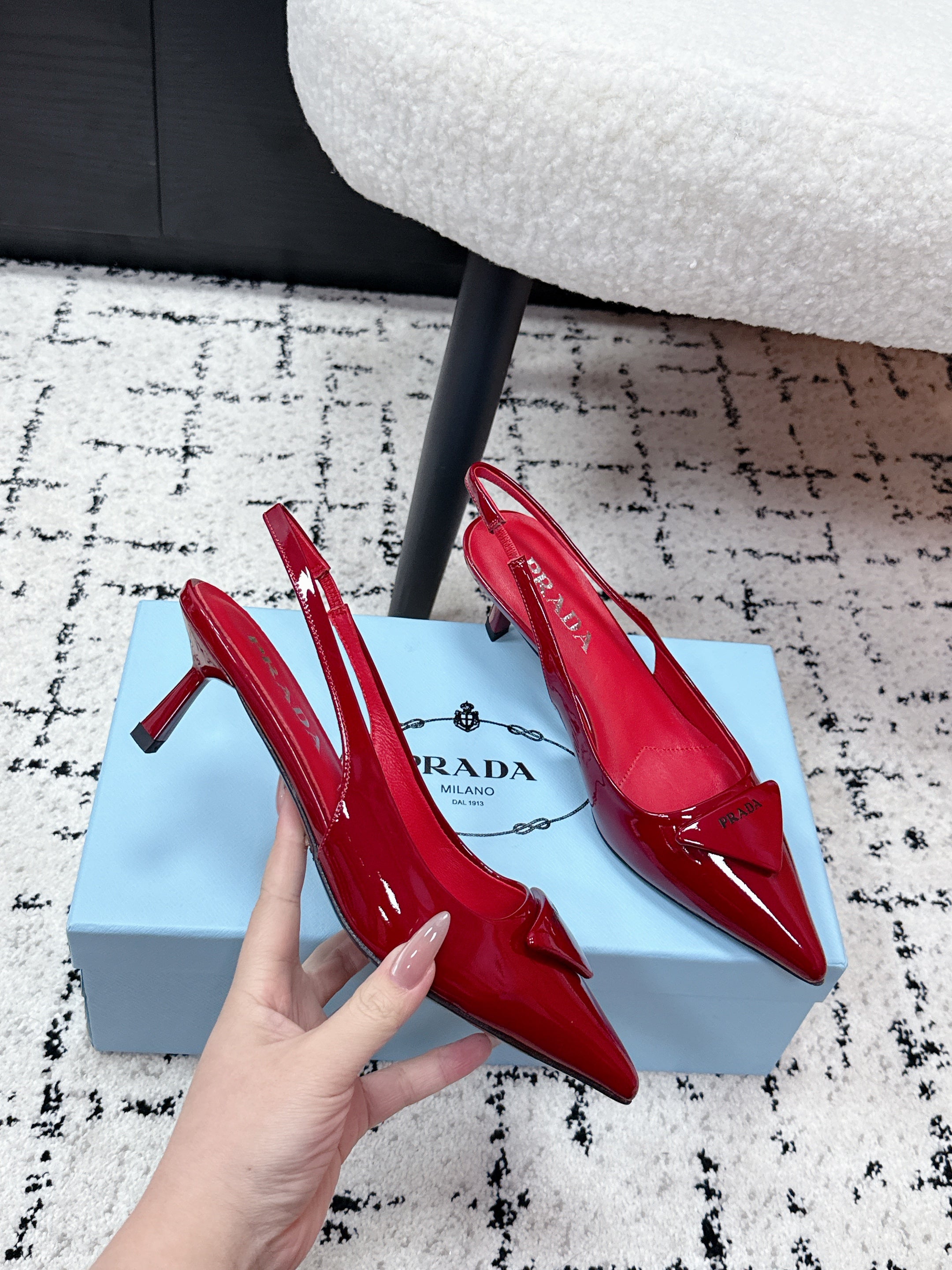 PRADA 26S SLINGBACK PUMPS 60MM IN DARK RED PATENT CALFSKIN