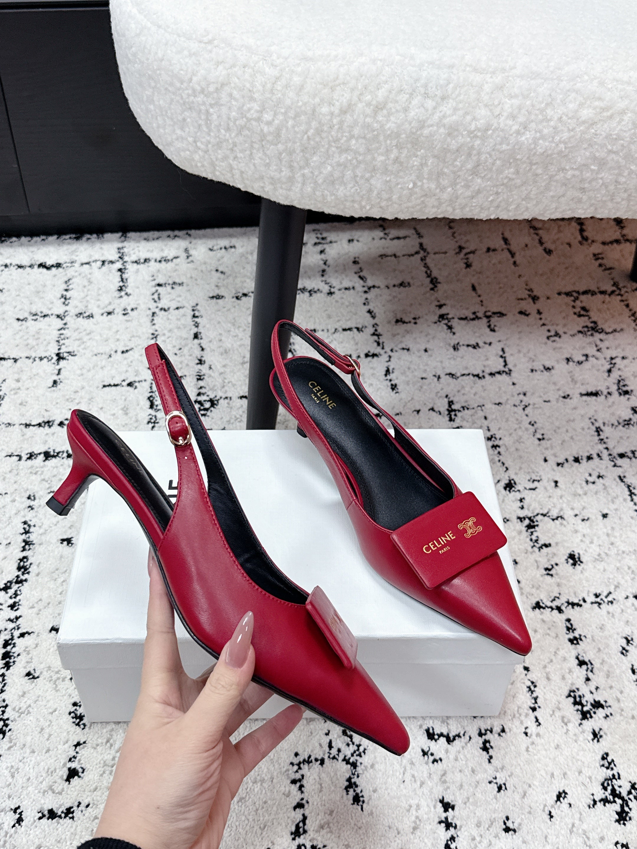 CELINE 26S HIGH-HEEL SLINGBACK 35 MM IN DARK RED CALFSKIN