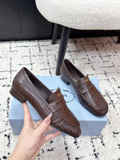 PRADA 26S LOAFERS 25MM IN DARK BROWN CALFSKIN