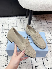 PRADA 26S LOAFERS 25MM IN BEIGE SUEDE