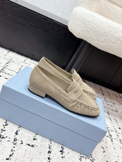 PRADA 26S LOAFERS 25MM IN BEIGE SUEDE