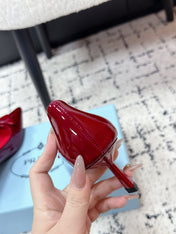 PRADA 26S POINTED-TOE HIGH HEELS 60MM IN DARK RED PATENT CALFSKIN WITH LOGO