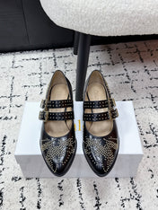CHLOÉ 26S METAL STUD SHOES IN BLACK CALFSKIN