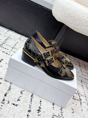 CHLOÉ 26S METAL STUD SHOES IN BLACK CALFSKIN