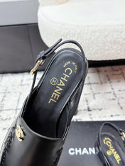 CHANEL 26S SLINGBACK LOAFERS IN BLACK PATENT CALFSKIN WITH CC LOGO