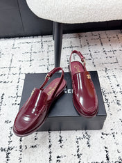CHANEL 26S SLINGBACK LOAFERS IN BURGUNDY RED PATENT CALFSKIN WITH CC LOGO