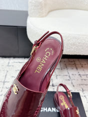 CHANEL 26S SLINGBACK LOAFERS IN BURGUNDY RED PATENT CALFSKIN WITH CC LOGO