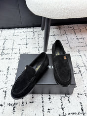 CHANEL 26S LOAFERS IN BLACK SUEDE WITH CC LOGO