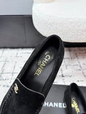 CHANEL 26S LOAFERS IN BLACK SUEDE WITH CC LOGO