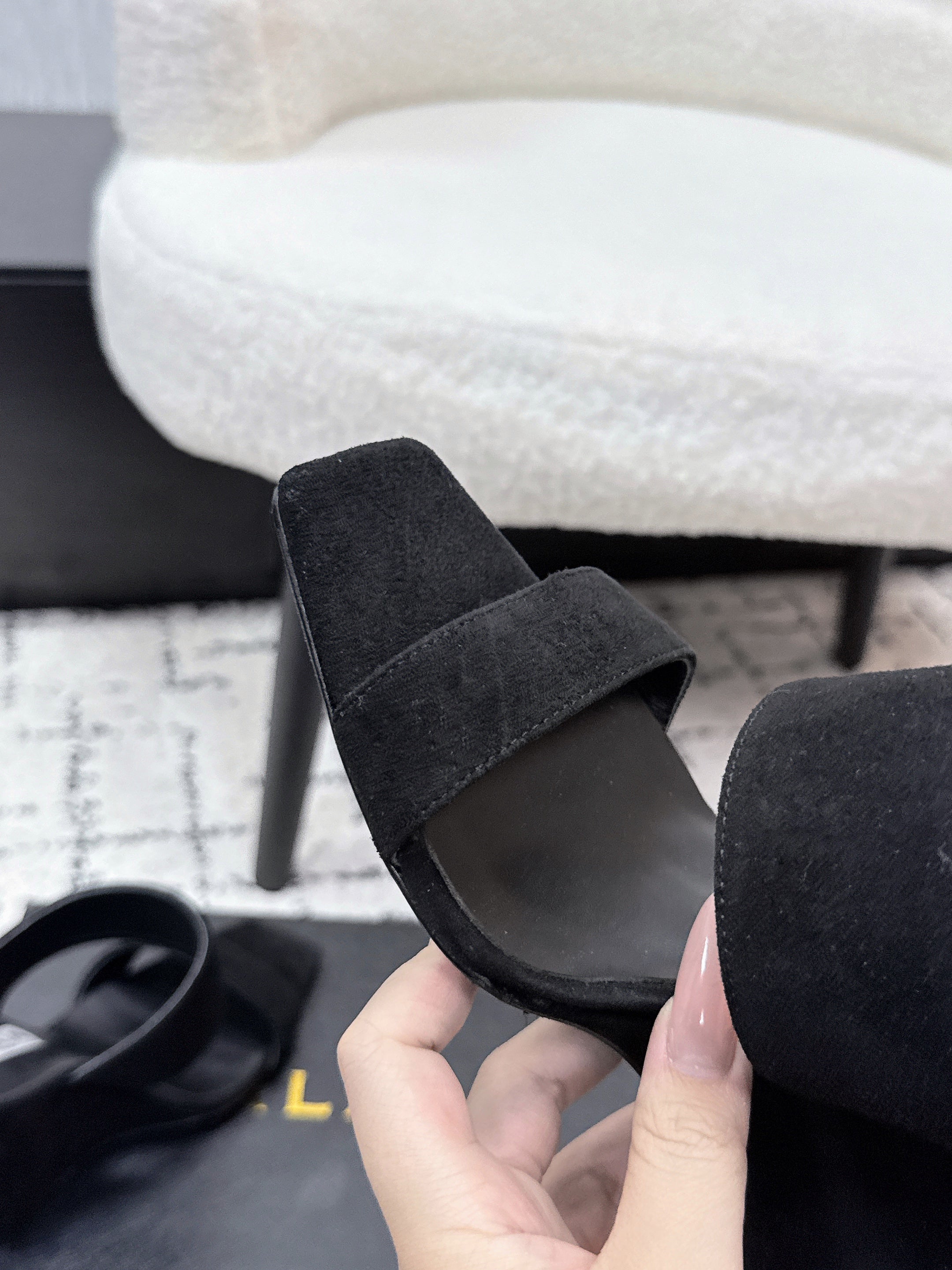 ALAIA 26S DOUBLE STRAP WEDGE SANDALS 110 MM IN BLACK SUEDE