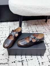 ALAIA 26S CROSS-STRAP BALLET FLATS IN DARK BROWN LAMBSKIN