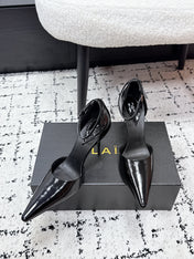 ALAIA 26S POINTED-TOE HEELS 90 MM IN BLACK PATENT CALFSKIN
