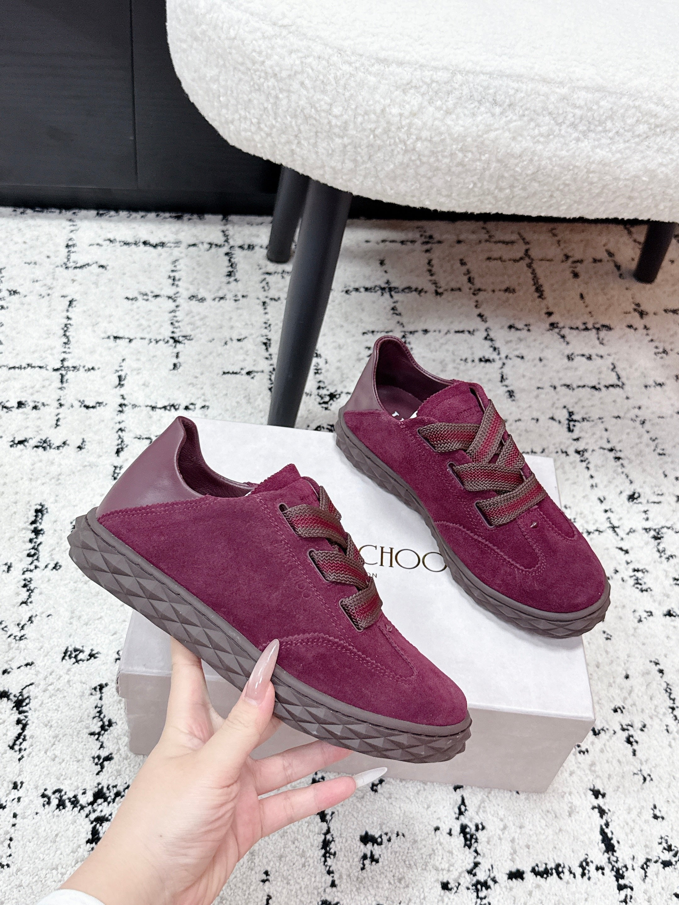 JIMMY CHOO 26S SNEAKERS IN DARK RED SUEDE