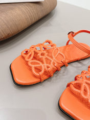 LOEWE 26S SQUARE TOE SANDALS IN ORANGE CALFSKIN LOGO