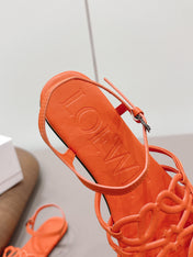 LOEWE 26S SQUARE TOE SANDALS IN ORANGE CALFSKIN LOGO
