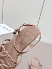 LOEWE 26S SQUARE TOE SANDALS IN PINK CALFSKIN LOGO