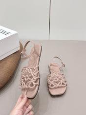 LOEWE 26S SQUARE TOE SANDALS IN PINK CALFSKIN LOGO