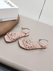LOEWE 26S SQUARE TOE SANDALS IN PINK CALFSKIN LOGO