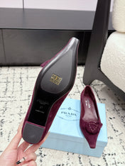 PRADA 26S POINTED-TOE BALLET IN BURGUNDY SUEDE