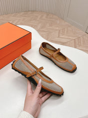 KICHU BALLET FLAT IN BRONZE BROWN CROCHET KNIT AND CALFSKIN