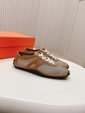 KIGA SNEAKER IN WHITE CROCHET KNIT AND BRONZE BROWN CALFSKIN