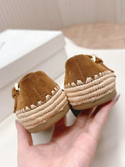 PRADA 26S MARY JANE ESPADRILLES SHOES IN CARAMEL BROWN SUEDE WITH LOGO