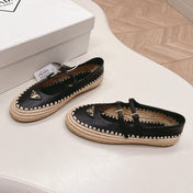PRADA 26S MARY JANE ESPADRILLES SHOES IN BLACK CALFSKIN WITH LOGO