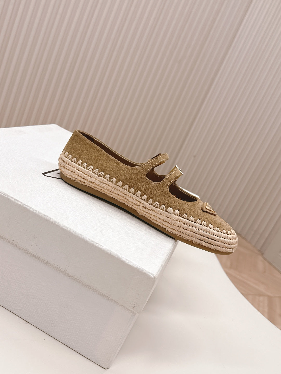 PRADA 26S MARY JANE ESPADRILLES SHOES IN BROWN SUEDE WITH LOGO