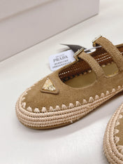PRADA 26S MARY JANE ESPADRILLES SHOES IN BROWN SUEDE WITH LOGO