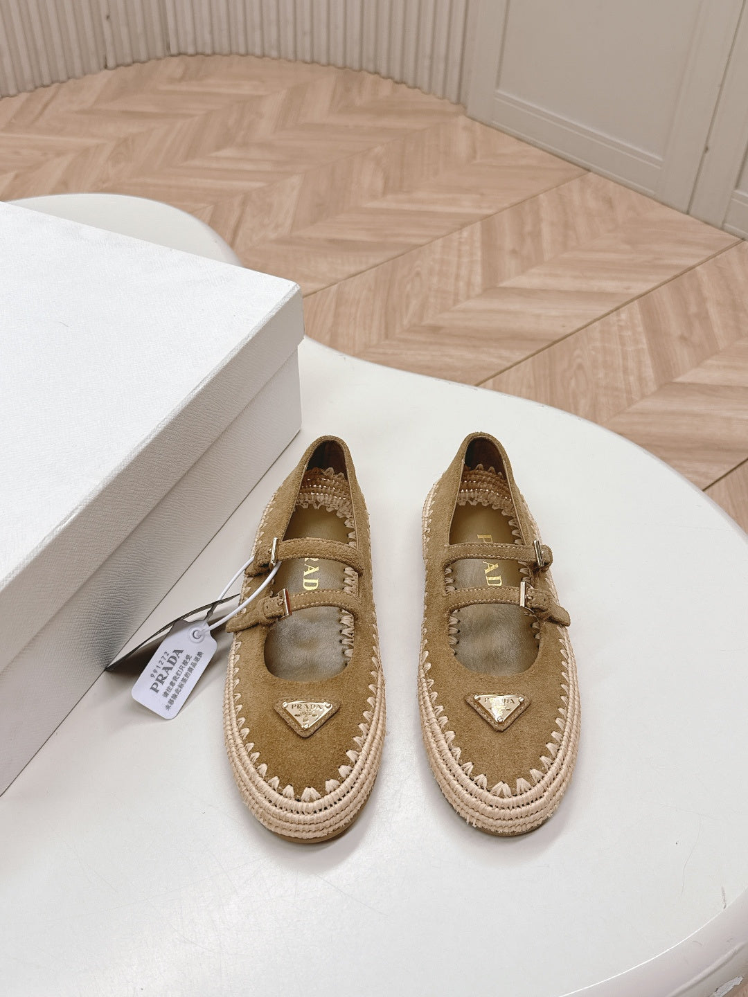 PRADA 26S MARY JANE ESPADRILLES SHOES IN BROWN SUEDE WITH LOGO