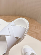 PRADA 25S CRISSCROSS SANDALS IN WHITE CALFSKIN