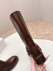 CHLOÉ 26S BOOTS 45 MM IN DARK BROWN CALFSKIN