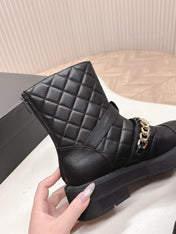 CHANEL ANKLE BOOTS 25S IN BLACK LAMBSKIN EMBOSSED LOGO WITH GOLD HARDWARE