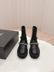 CHANEL ANKLE BOOTS 25S IN BLACK LAMBSKIN EMBOSSED LOGO WITH GOLD HARDWARE