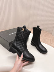 CHANEL ANKLE BOOTS 25S IN BLACK LAMBSKIN WITH GOLD HARDWARE