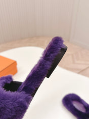 HM 25S ORAN SANDAL IN DARK PURPLE SHEARLING WITH SILVER HARDWARE