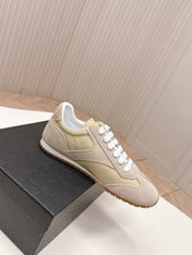 PRADA 26S LOW TOP SNEAKERS IN BEIGE NYLON AND SUEDE