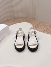 PRADA 26S SINGLE STRAP CHUNKY SOLE SANDALS IN WHITE CANVAS