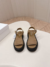 PRADA 26S SINGLE STRAP CHUNKY SOLE SANDALS IN BROWN CANVAS